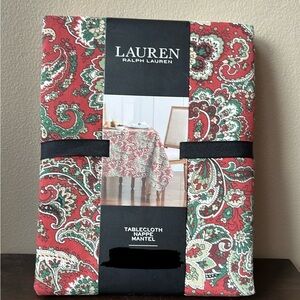 Ralph Lauren Christmas Paisely Floral Holiday Tablecloth 60”x 84”